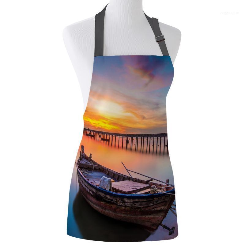 

Kitchen Apron Beautiful Aurora Sunset Landscape Beach Boat Adjustable Bib Canvas Aprons For Women Cooking Baking Pinafore1