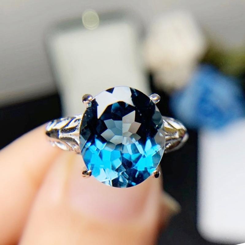 

Cluster Rings Natural Real Blue Topaz Big Ring Per Jewelry 925 Sterling Silver 10*12mm 6ct Gemstone Fine Women T2111410, Golden;silver