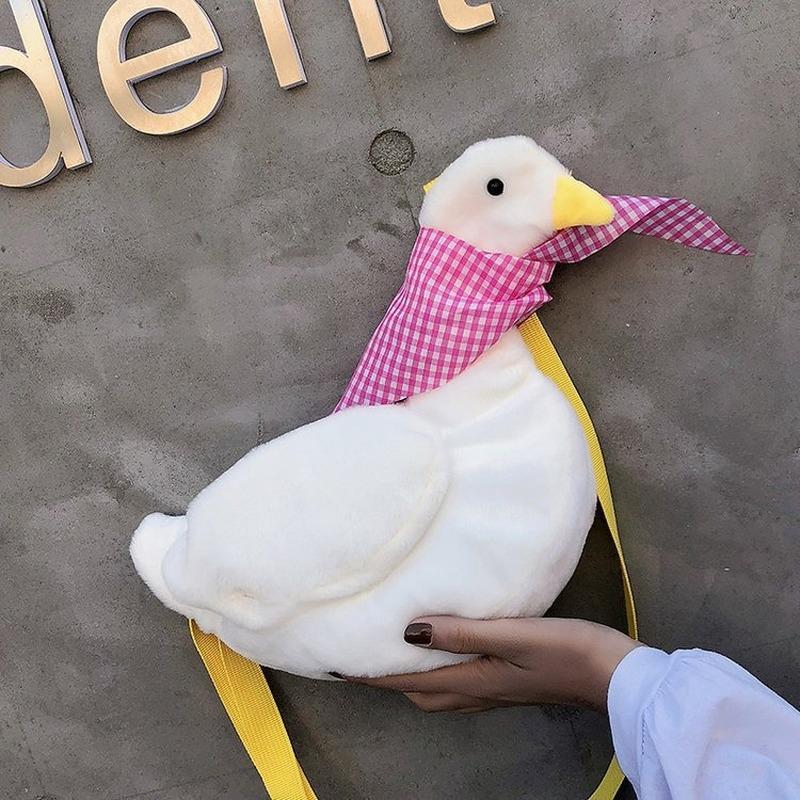 

Belvah Lady Fashion Shopping Ribbons Satchel Cartoon Duck College Style Sweet Cute Korean Luxury Schoolgirl Plush Shoulder Bags, White shoulder bags