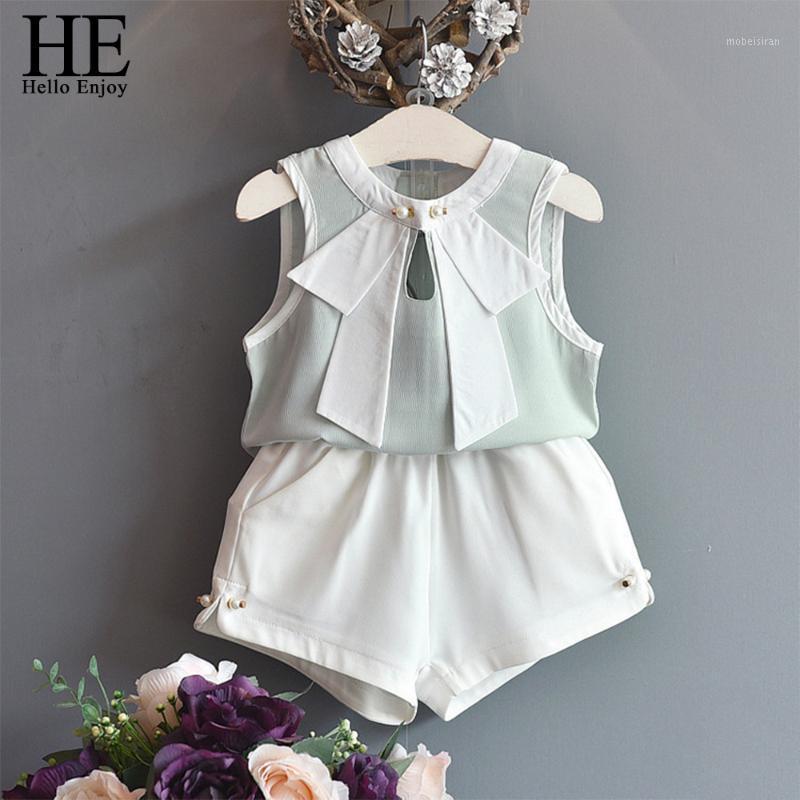 

HE Hello Enjoy Baby Girl Clothes 2020 Hot Summer New Girls Clothing Sets Kids Clothes Toddler Chiffon Bowknot Vest+Short Pants1, Ll1103 orange