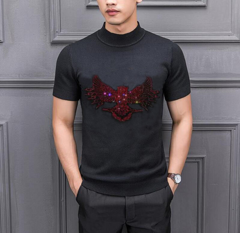 

2021 New Sweater Summer Casual Sweaters Men Cotton Breathable High Quality Diamond Stone Male Short Sleeve O8fo, Black