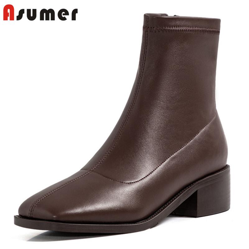 

ASUMER 2020 ankle boots for women simple solid colors vintage square toe casual shoes comfortable autumn winter boots woman, Black