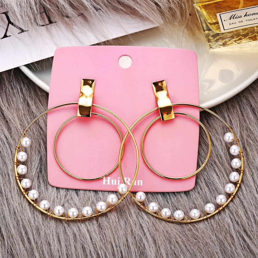 

Elegant White Pearls Hoop Earrings Women Oversize Pearl Circle Fashion Jewelry