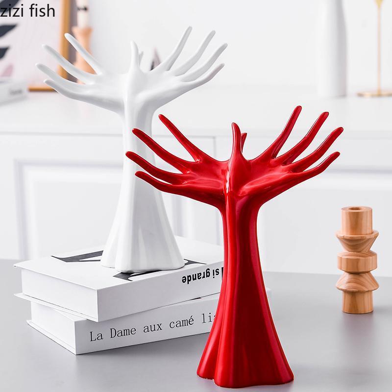 

Resin Storage Ornaments White Red Hand Model Statue Decorative Crafts Home Accessories Desktop Key Storage Rack Furnishings1