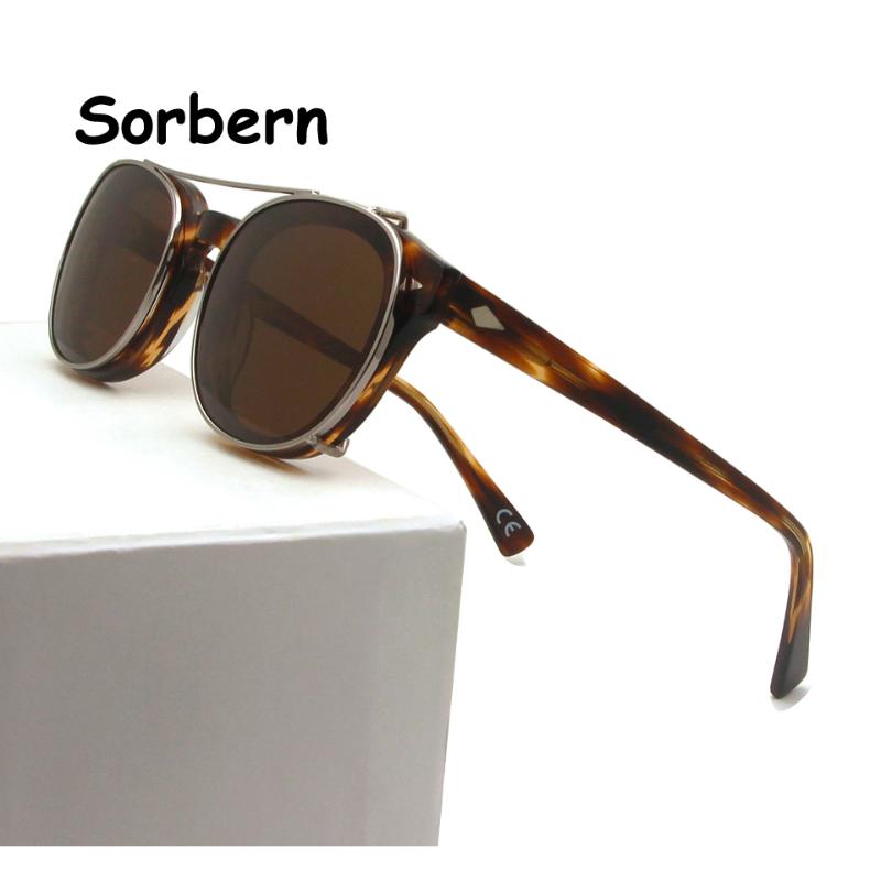 

Sunglasses Men Women Round Spectacle Frames With Polarized Clip On Mens Myopia Glasses Optical Acetate Male Rivet Sunglass UV400