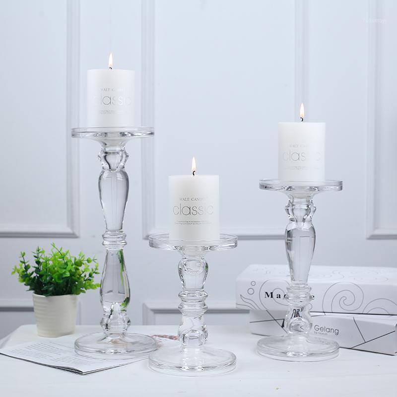 

Windproof Glass Candle Holder Table Crystal Romantic Dinner Candle Holder Simple Moroccan Glazen Kandelaar Candelstick New1