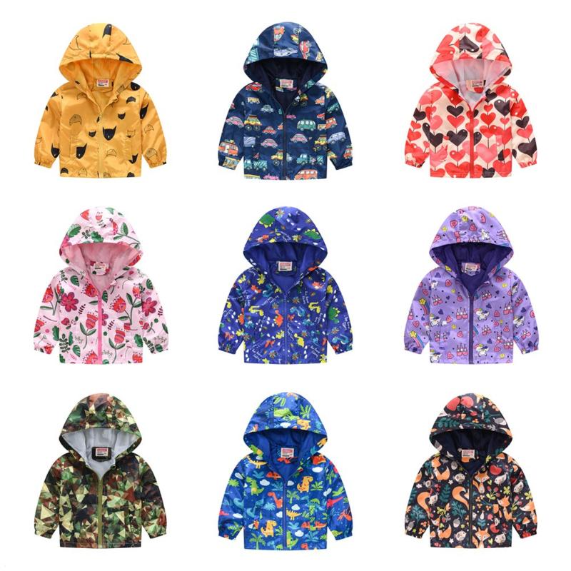 

Spring Autumn Children Boys Girls Hooded Jacket Windbreak Floral Print Long Sleeve Kids Outwear Zipper Coat, 3105-7