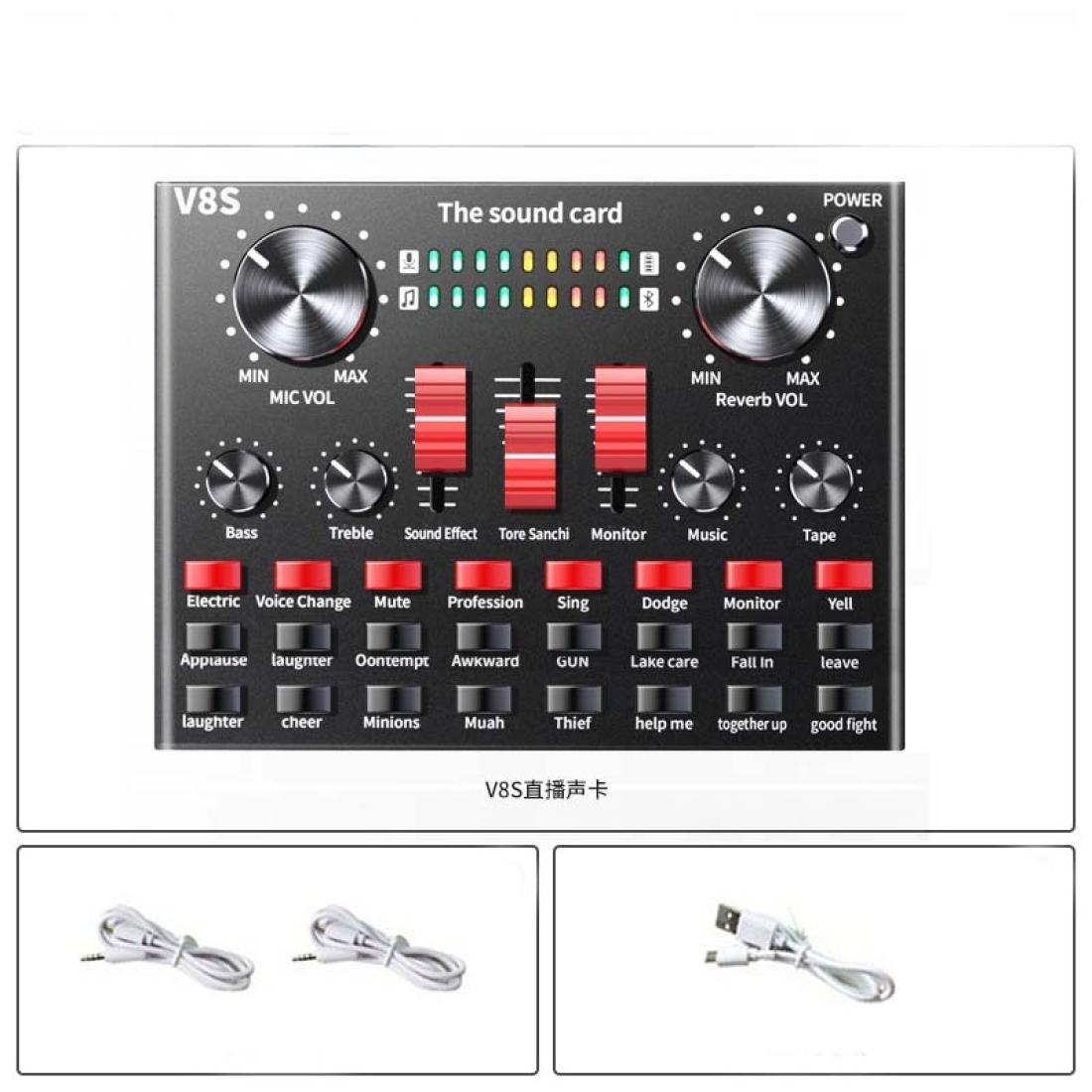 

V8S Sound Card Mobile Phone Computer Anchor Live K Song Recording Microphone Specification English Version