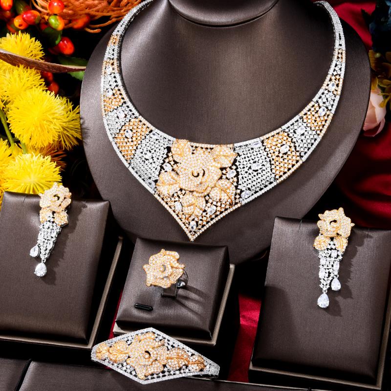 

Earrings & Necklace GODKI Noble Super Luxury Gorgeous African 4pcs Bridal Zircon CZ Jewelry Sets For Women Wedding Dubai Nigeria Party, Silver