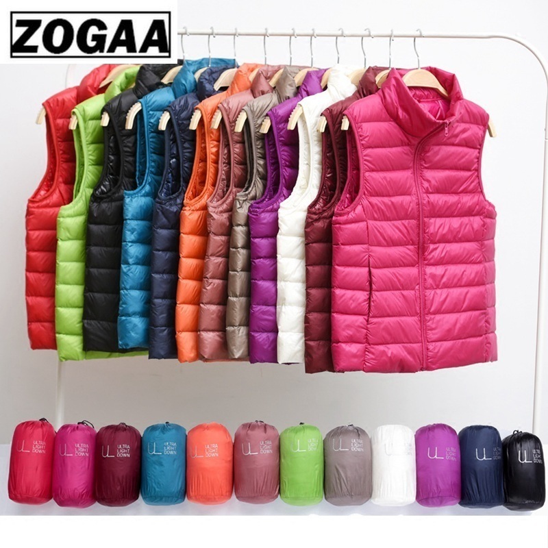 

Zogaa Brand Woman Winter Vest Cotton Sleeveless Womens Jackets 12 Colors Ultralight Down Jacket Puffer Vest Outwear Warm Coat 1023, Black;white