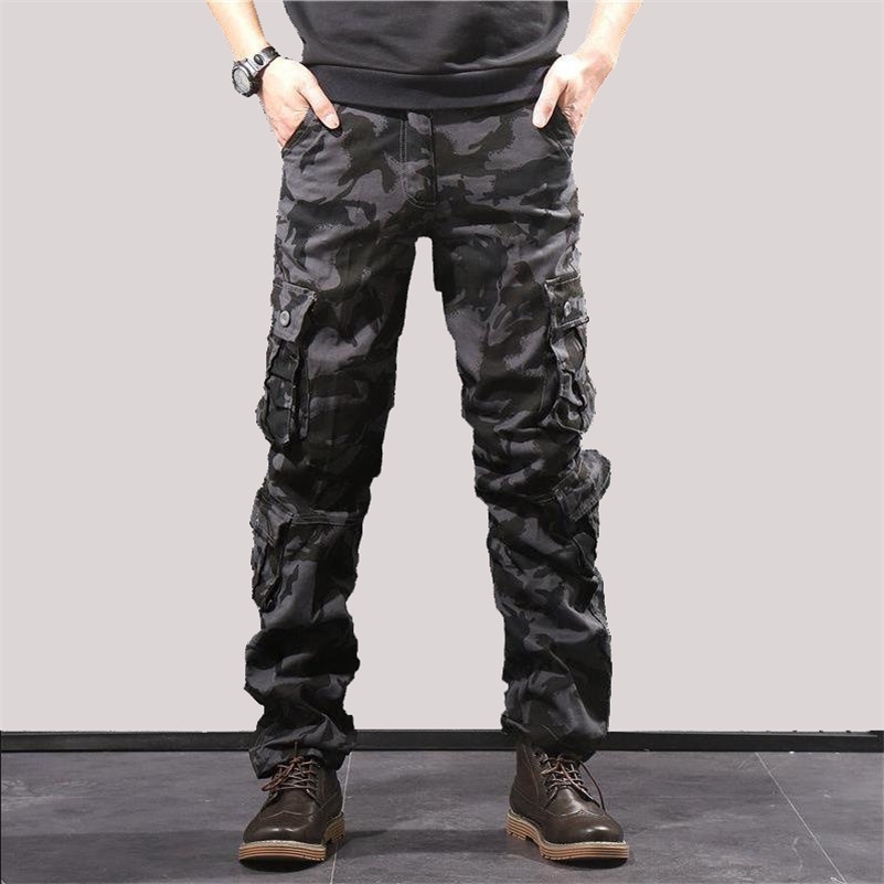 

Tactical Pants Men's Army Male Camo Jogger Cotton Trousers Many Pocket Zipper Military Camouflage Black Pants 42 44 Plus Size 201109, Green
