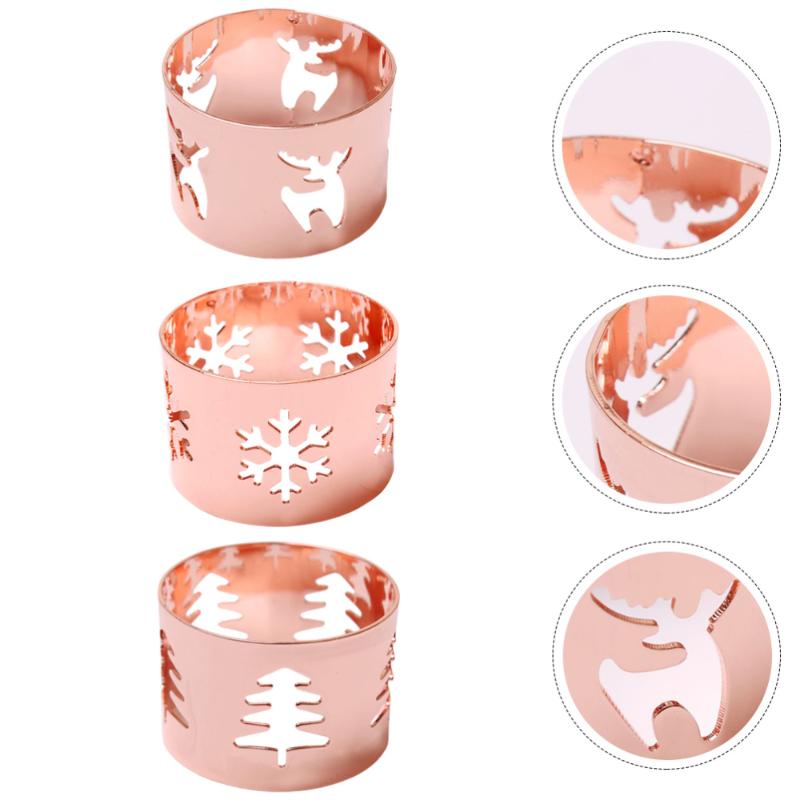 

3pcs Christmas Designed Napkin Rings Alloy Dinner Napkin Buckles (Rose Gold