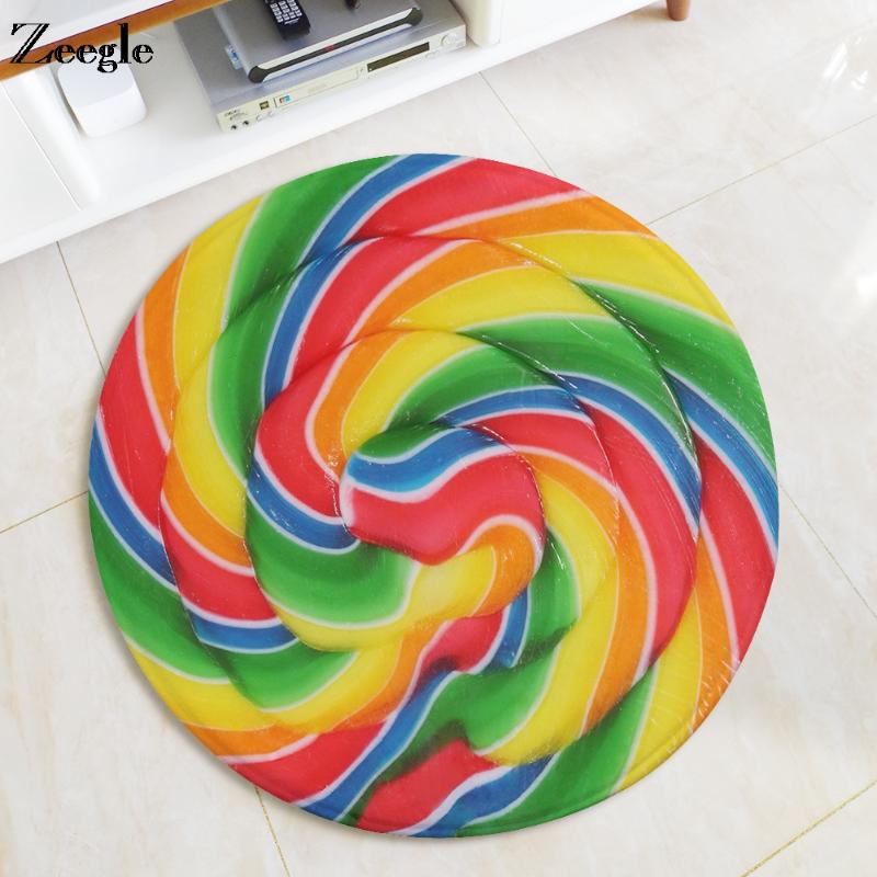 

Zeegle Flannel Carpet Kids Room Non-slip Children Bedroom Rugs Round Carpets Computer Chair Floor Mats Cloakroom Carpet Area Rug, Candy