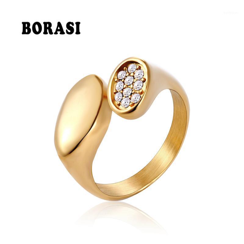

BORASI Top Quality Rings For Women Crystal Oval Female Jewelry Ring Gold Color Stainless Steel Classic Brand Ring Party Gifts1