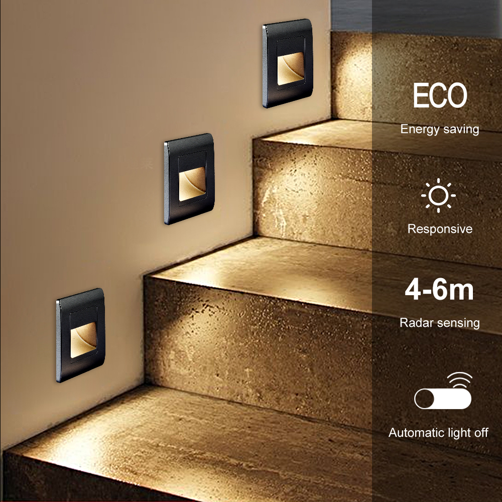 

Recessed Led Wall Lamps PIR Motion Sensor Stair Case Light AC85-265V Step Lamp Corridor Lighting Indoor Wall Lights