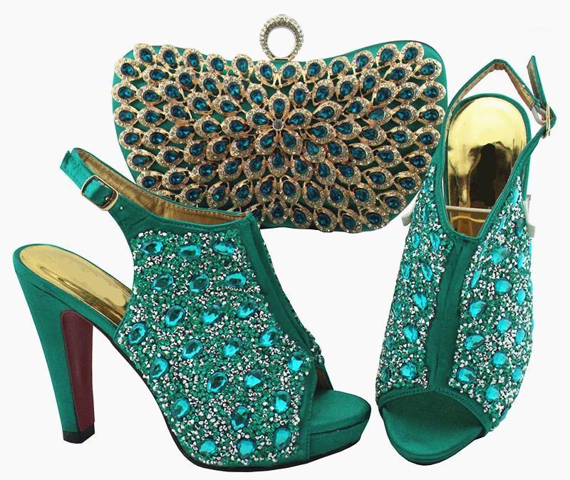 

High quality teal women pumps and bag set with colorful crystal decoration african shoes match purse for dress QSL005,heel 12CM1, Black