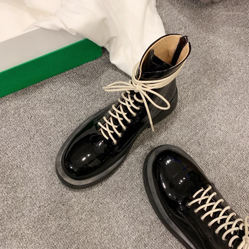 

Women Spring And Autumn New Fashion Thick Bottom Short Boots Cross Bandage Middle Heel Boots Casual Black White Size34-391