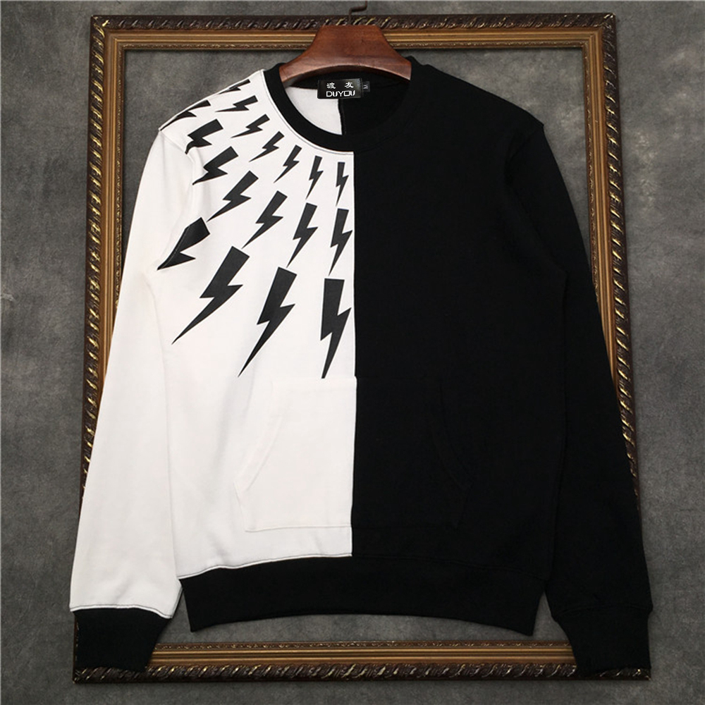 

Men's 100% Cotton Round Neck Pullover with Thunderbolt Print Sweatshirt Men Sweaterwear Dd|41935d539 Pkxv, Black