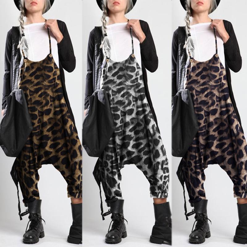 

Sexy Leopard Printed Overalls Womens Summer Jumpsuits 2020 ZANZEA Pants Suspender Playsuits Female Backless Rompers Plus Size, Gray