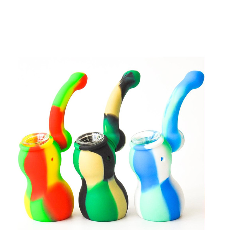 

5.3" Silicone Smoking Pipe Portable Camouflage Water Pipes bubbler Detachable Hookahs Unbreakable Oil dab rig