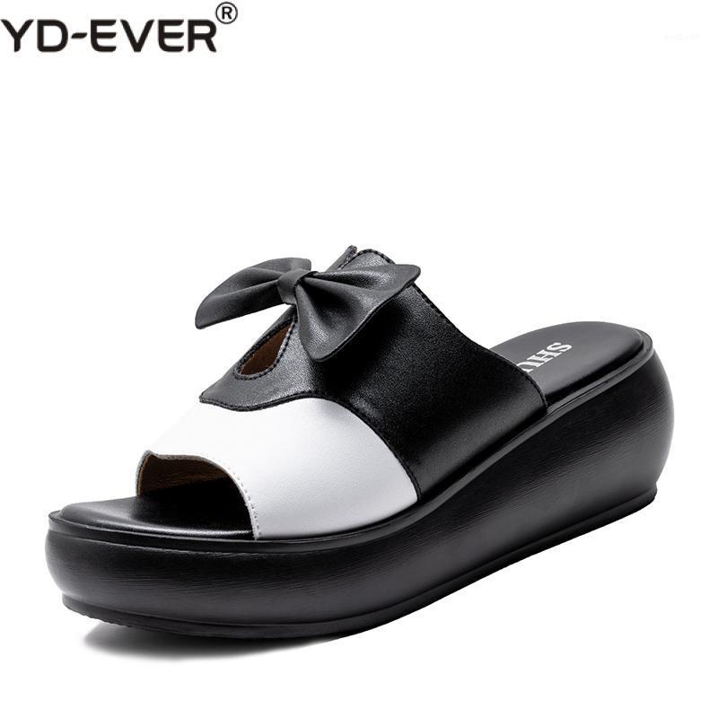 

Sandals Women Genuine Leather Shoes Wedges Heels Slippers Woman Platform Summer Shoes Butterfly-knot Woman Flip Flops1, A01 wine red