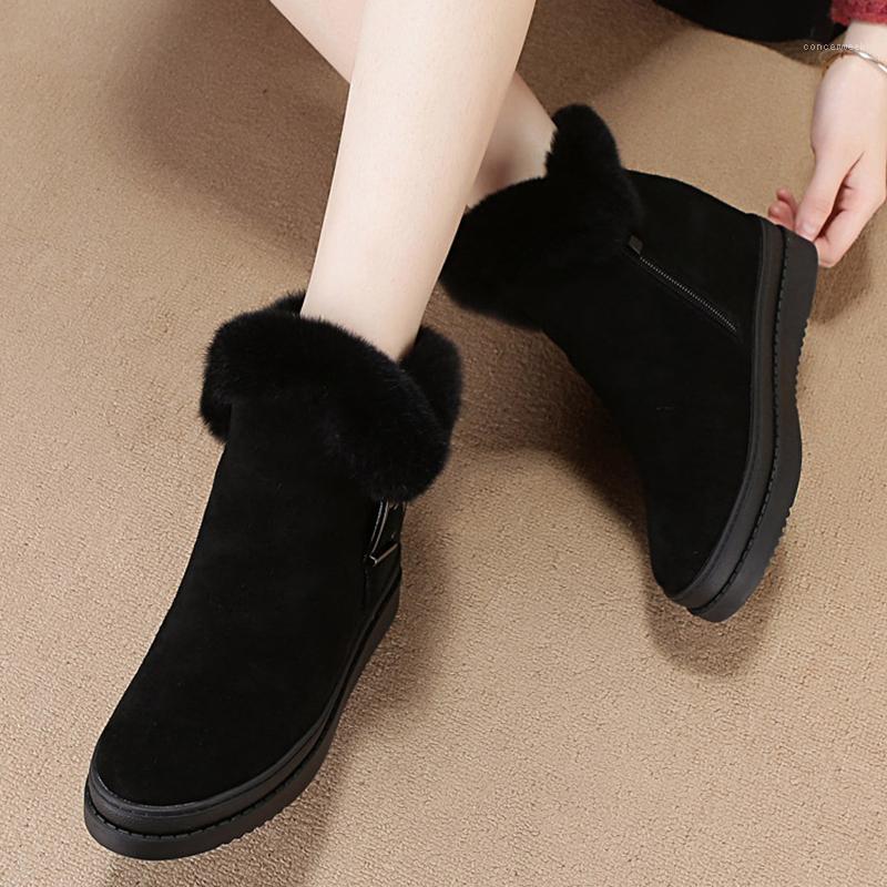 

Snow boots 2020 warm fur plush Insole women winter boots square heels flock women shoes winter shoes woman1, Brown