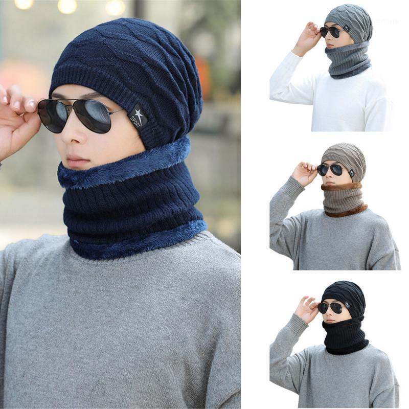 

Men Women Winter Caps Soft Wooly Thick Knit Hat and Scarf Set Windproof Thermal Woollen Skiing Cycling Outdoor Cap Fashion1, 01 black