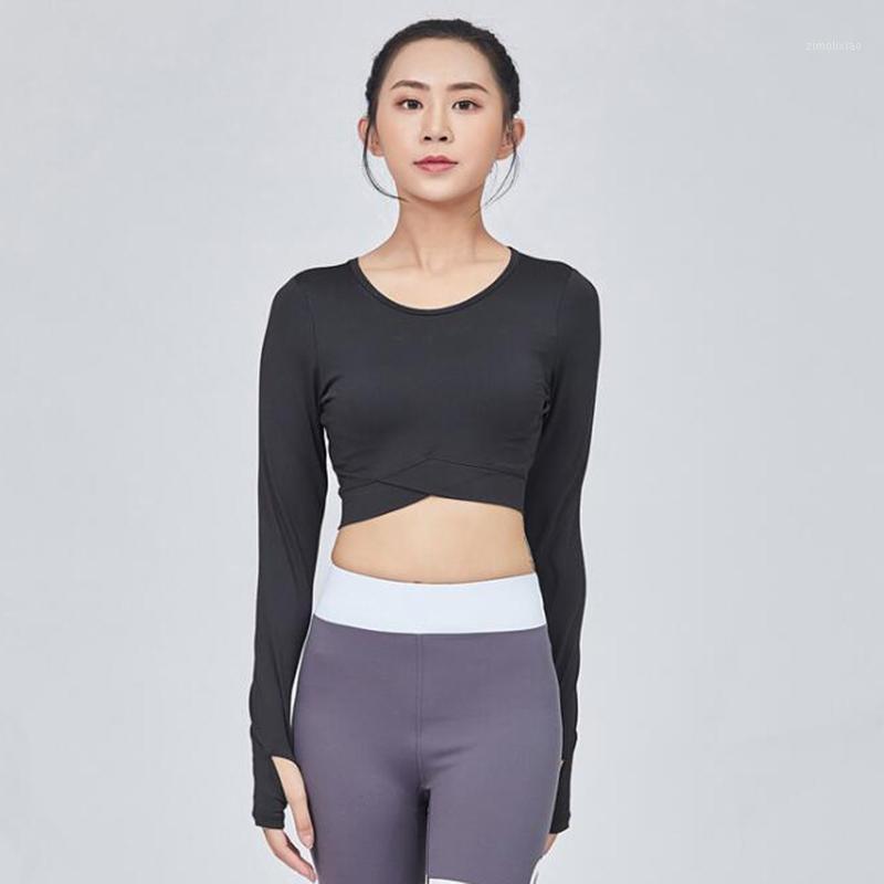

Women' Yoga top Long sleeve Fitness Yoga t-shirt Sports Running High Elasticity Female Slim breathable backless Solid Shirts1, Black