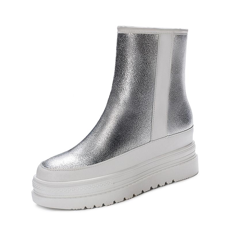 

Snow Boots 2020 Warm Fur Plush Insole Women Winter Boots Platform Ankle Waterproof Winter Women Shoes Silver Black