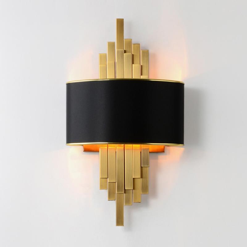 

Postmodern living room led wall lamp E14 black lamp shade gold metal pipe bedroom bedside wall light corridor stair Sconce