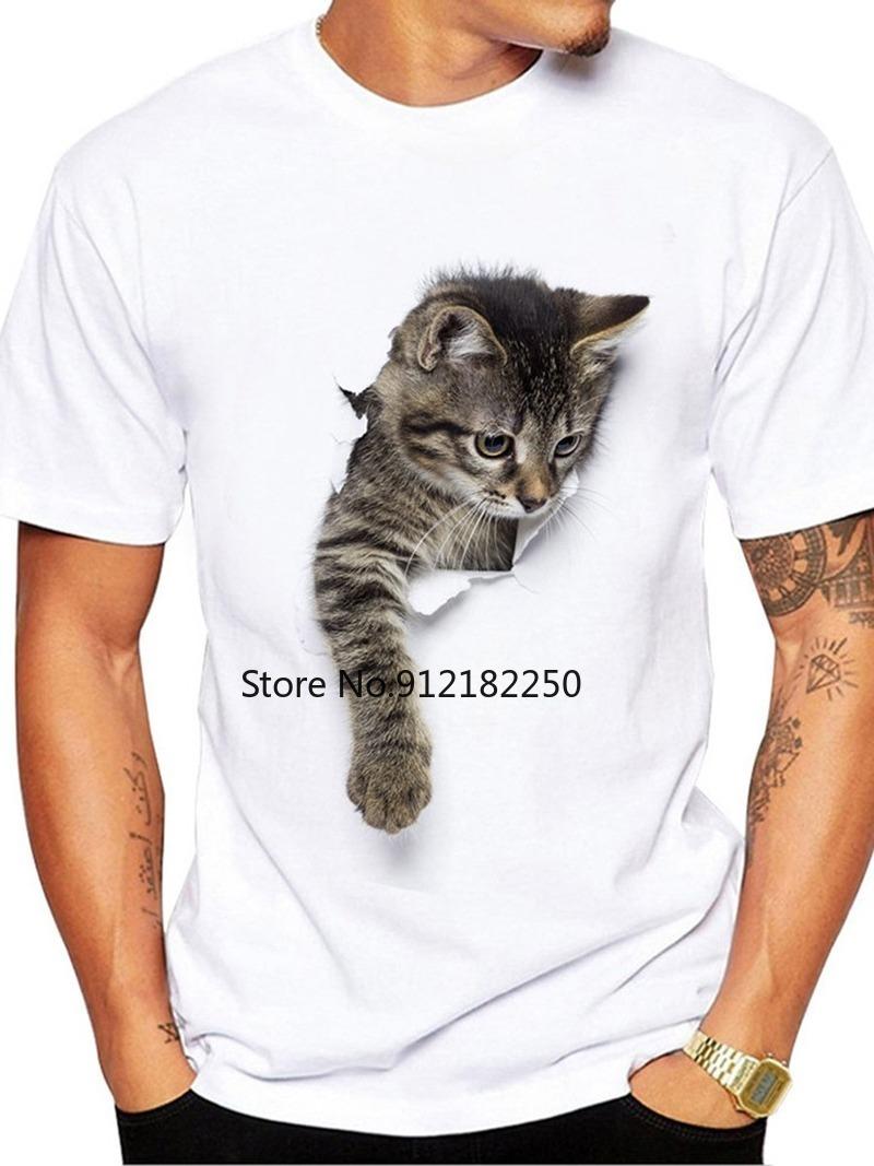 

Men's T-Shirts 3D Cat Printed Round Collar Short Sleeve T-shirt For Men Summer Fashion Causal Tops Plus Size 2xl 3xl Loose Tee White Tshirt, White;black