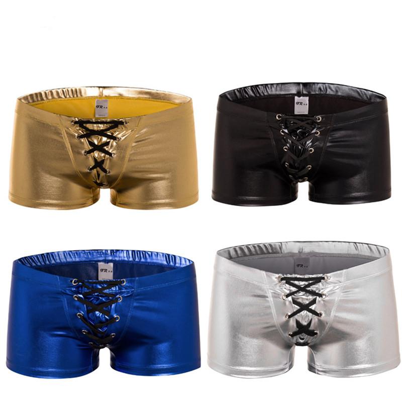 

Quality -XXL Plus Size Mens Underwear Patent Leather Underpants Male Panties Gay Erotic Shorts Sexy Boxer Lingerie Costume, Black