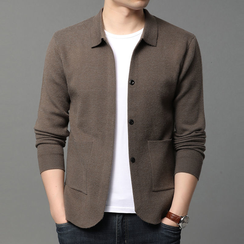 

2021 Men's Autumn Thin New Knit Cardigan Jacket Young Clothes CS77, Brown