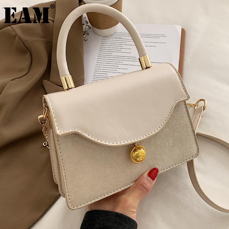 

[EAM] Women New Square Red PU Leather Flap Handbag Chains Personality All-match Crossbody Shoulder Bag Fashion Tide 2021 18A1565, Black