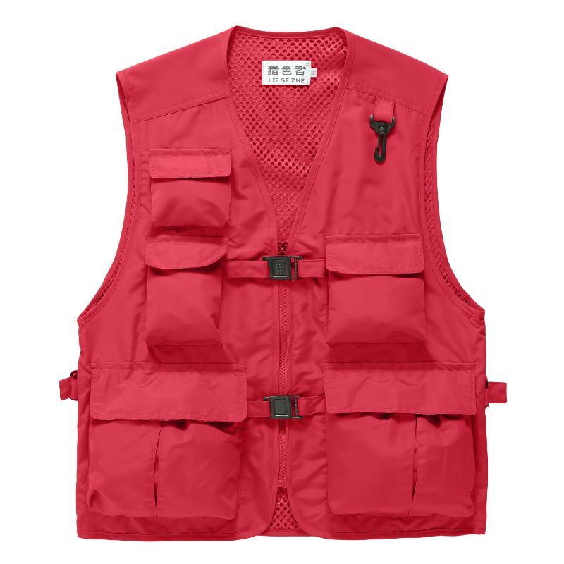 

HOHO2020 Men V-neck Gauze Lining Buckle Zipper Waistcoat Casual Multi-pockets Waistcoat, Khaki