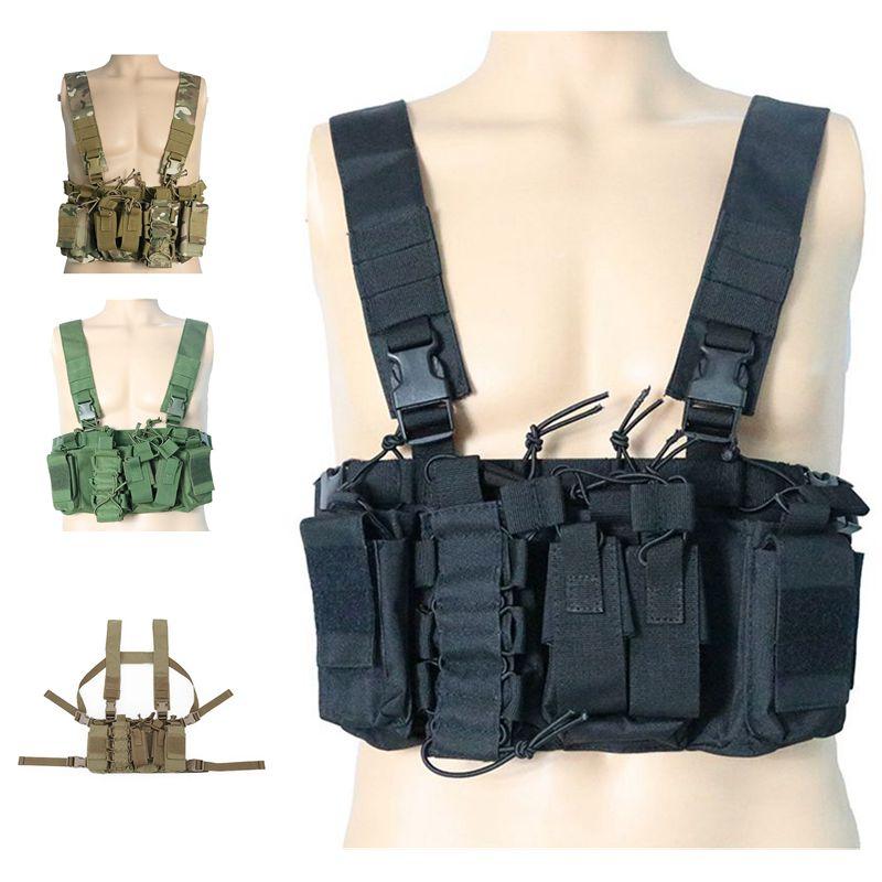 

Hunting Jackets Tactical Vest Clothes Radio Harness Front Pouch Holster Ammo Chest Rig Magazine Carrier Military Equipment, Camo;black