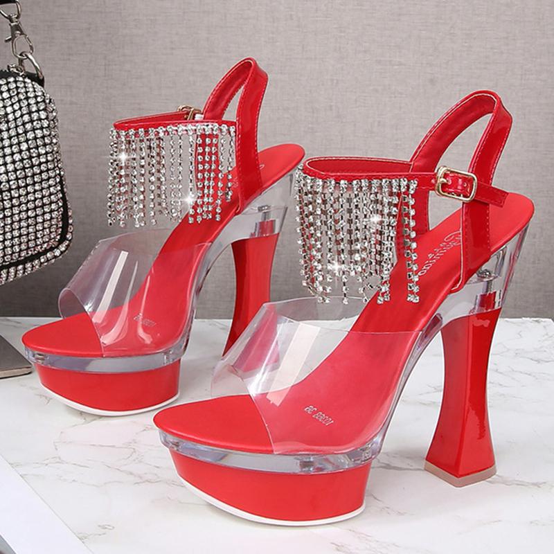 

14 cm high heel platform high heel sandals women summer waterproof platform non-slip sexy all-match shoes, Red