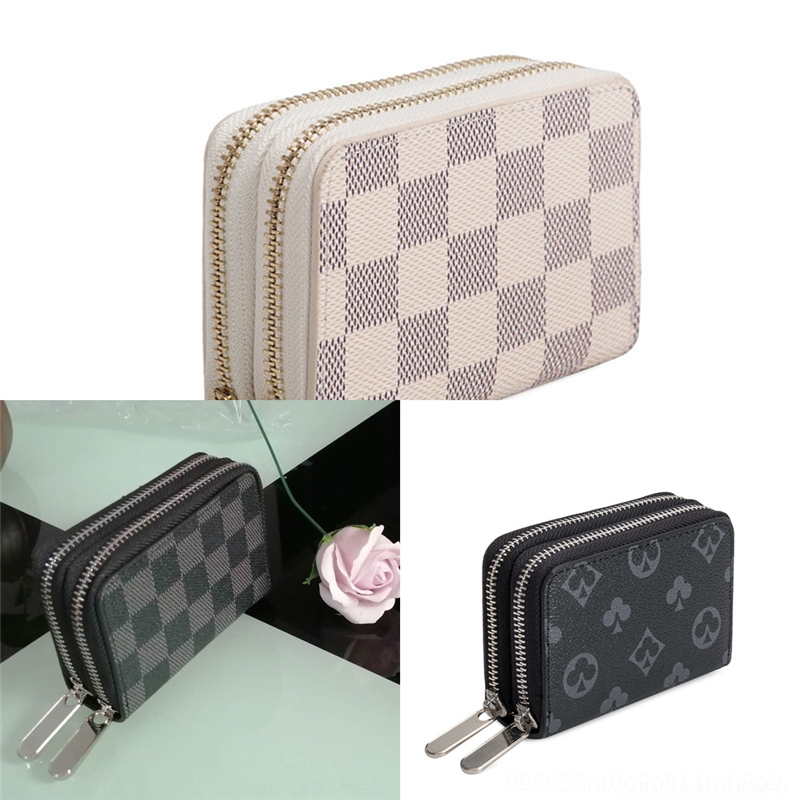 

6kT good Designer Clutch Fashion Leather case wallet card holder Zippy Wallet withdust bag, Coffee lattice