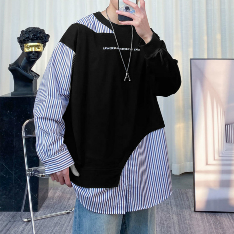 

Spring 2021 New Neutral Style Listing Two Striped Hoodies in Cotton Fashion Around the Neck Hip Free HWAS, Black