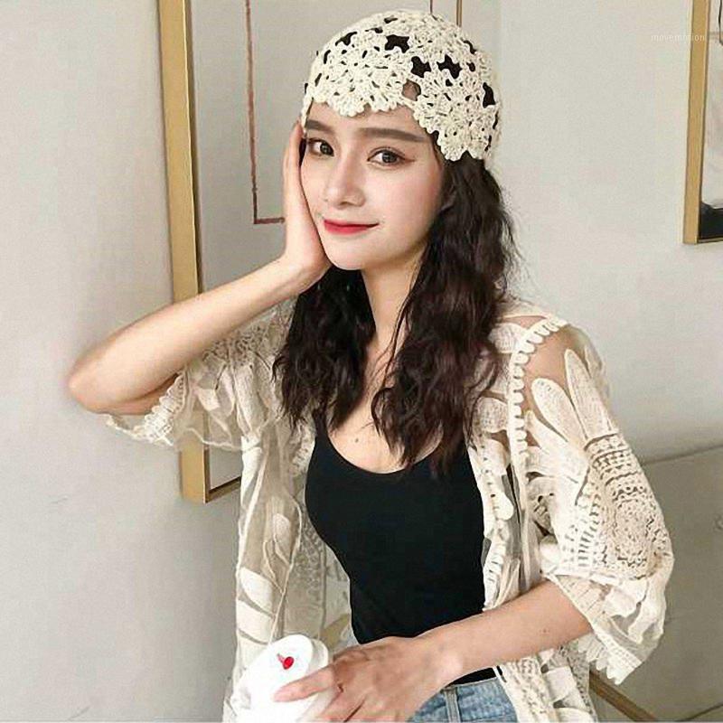 

Women Boho Flowers Lace Beanie Cap Female Spring Summer Korean Sweet Lovely Skullies Hat Girl Leisure All-match Beanies Hats1, White