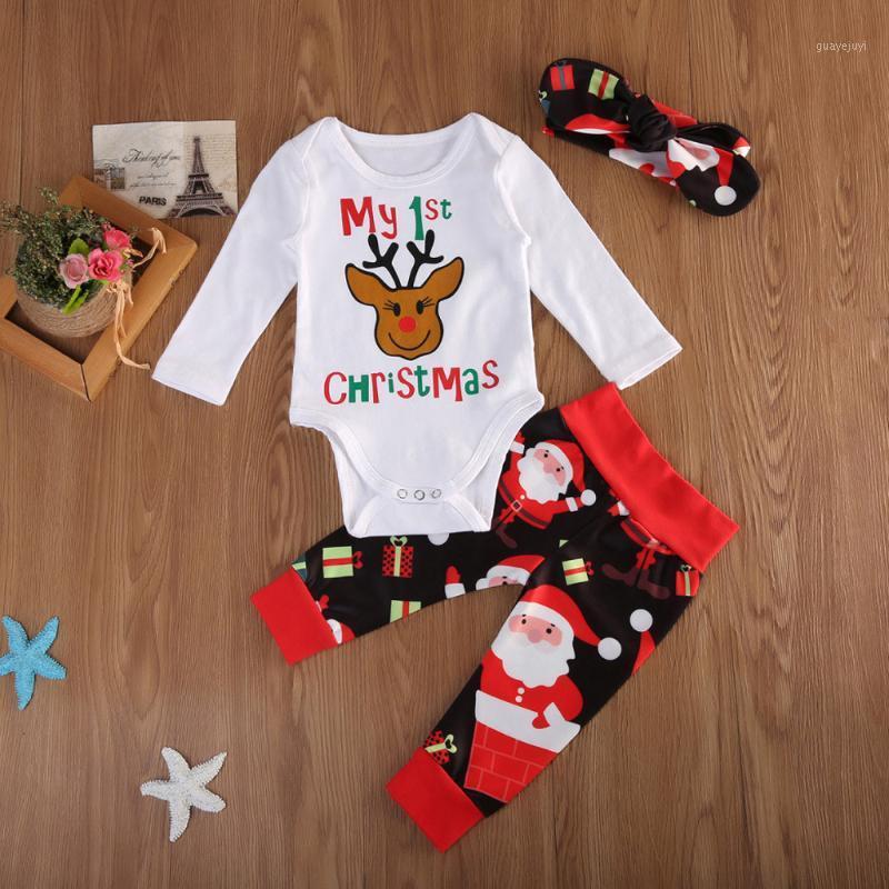 

My 1st Christmas Newborn Baby Girl Clothes Infant Boy Santa Claus Christmas Romper+Pants+Headband Outfits bebes New Year 20211, Red