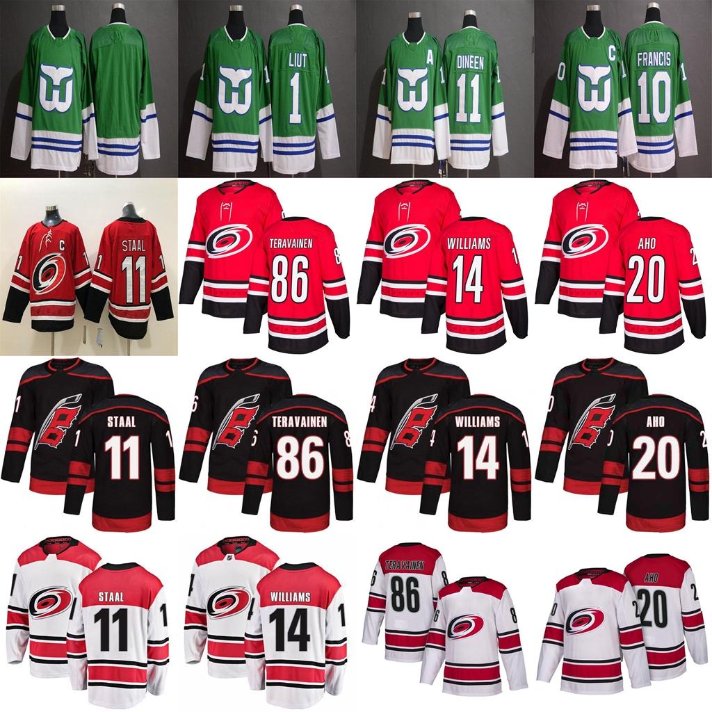 

2018-2019 Season Carolina Hurricanes 20 Sebastian Aho 53 Jeff Skinner 11 Staal Hockey Jerseys Men All Stitched hockey Jerseys, Colour 2