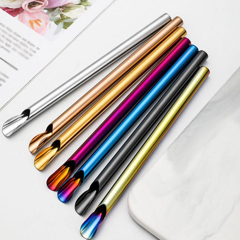 

304 Stainless Steel Ice Scoop Long Handle Bubble Milk Straw Spoon Drinking Straws Spoon 3pc/lot