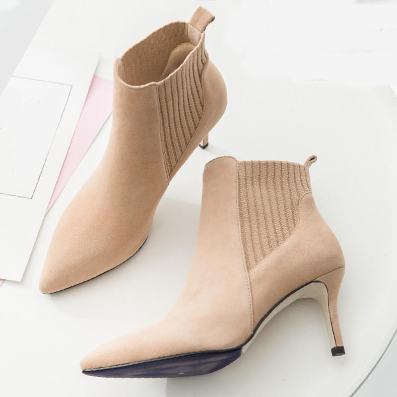 

Winter boots women Mesh Bare Boots Pointed Stiletto Heel Casual Short Tube Booties zapatos para invierno mujer #YL5, Beige