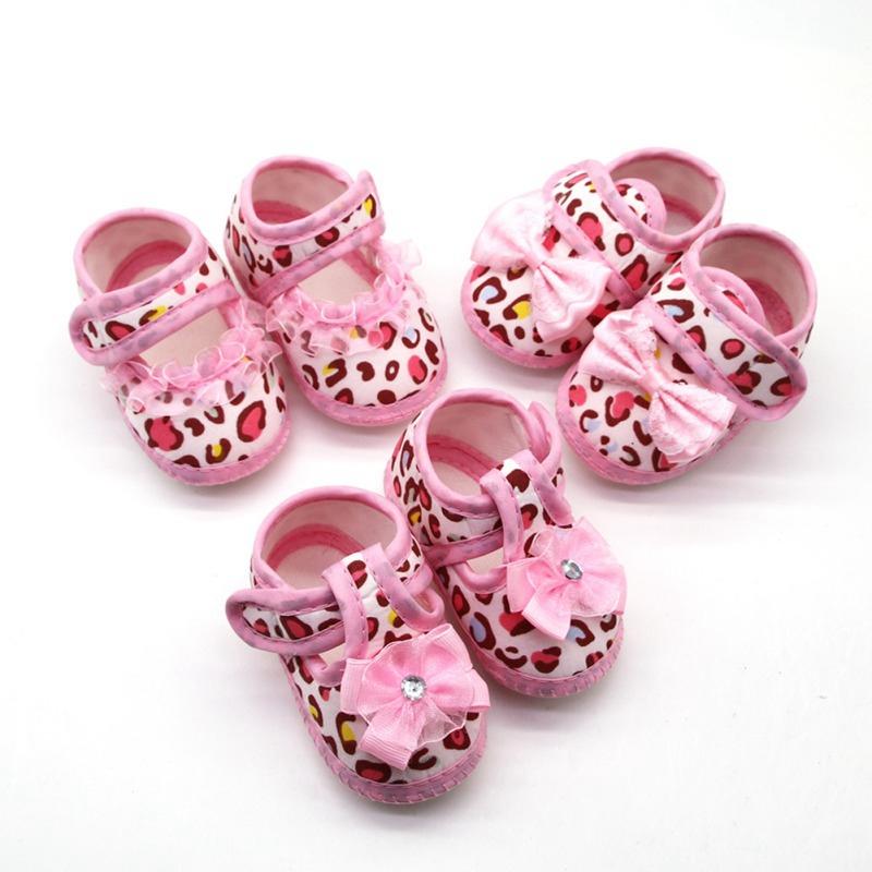 

Baby Girls Leopard Printed Lace Bow Anti-Slip Shoes Toddler Soft Soled First Walkers A26