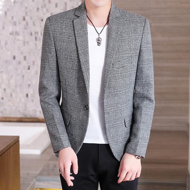 

Men's jacket plaid slim fit young middle-aged casual thin small suit business single western autumn 2021 new suit, Brown