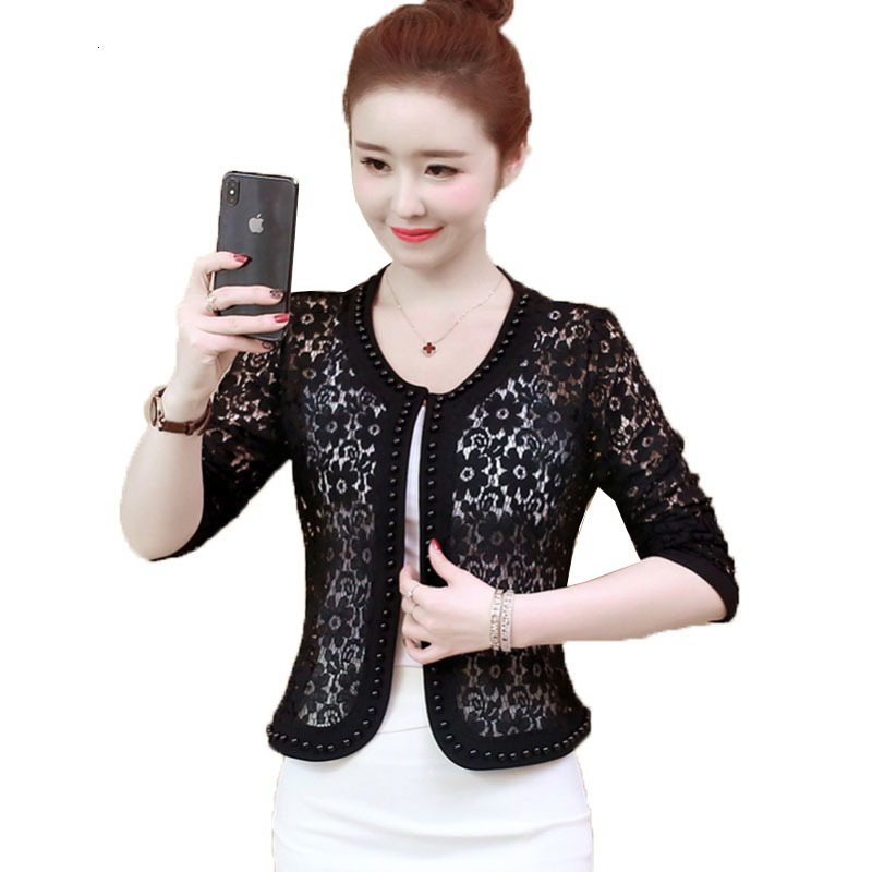 

2021 New Women' Long-sleeve Black Lace Fashionable Jacket Short Spring Jackets Will See Sun Protection Clothes ZXKI