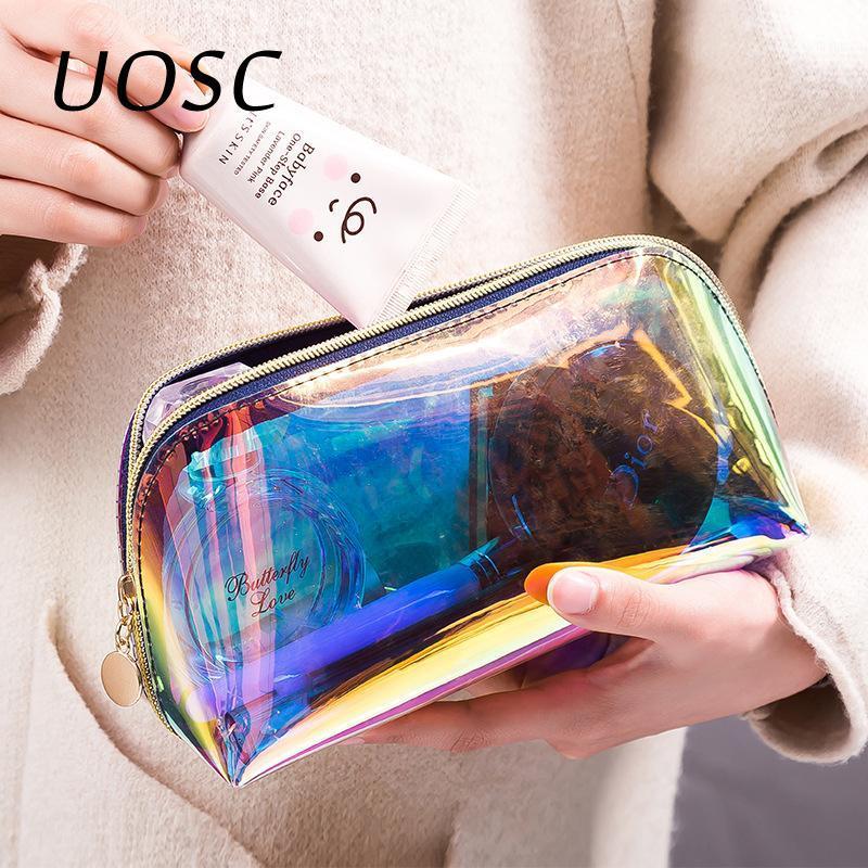 

UOSC Semicircle Shape Cosmetic Bag For Women Colorful Laser Makeup Pouches Zipper Travel Organizer Toiletry Wash Beauty Storage1, Small size