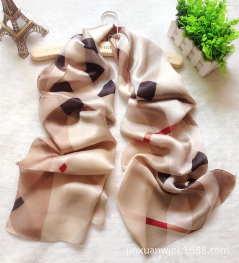 

Classics Europe And The British Grid Big Summer Silk Scarf Plaid Shawl / Scarf For Woman Wraps Lady Pure Silk Bandana 180CM*70CM