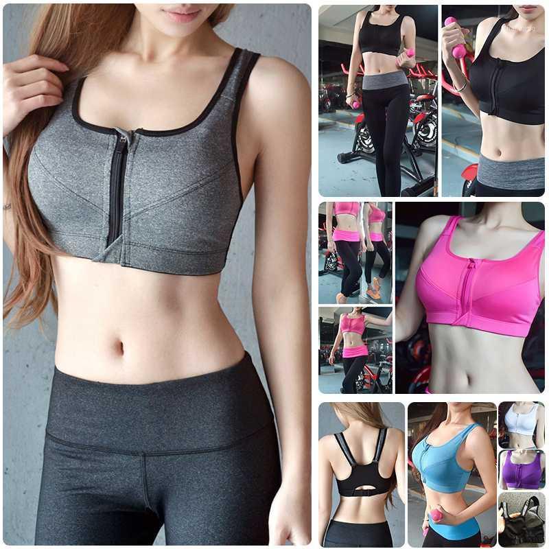 

Women Zipper Push Up Shockproof Sports Bras Padded Wirefree Breathable Sports Tops Running Fitness Gym Yoga Bra Top1, Black